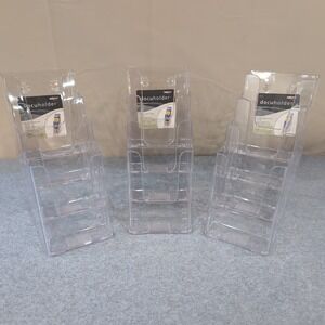 Lot of 3 Deflect-o Docuholder 4-Tier Leaflet Brochure Holder Clear Acrylic Rack